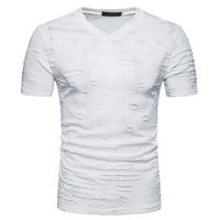 Košulje za muškarce čišćenje muškarnica kratki rukav casual v izrez Solid break rupa dizajn pulover t majica bluza na vrhu popusta