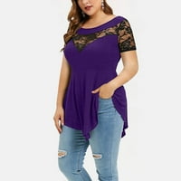 Gotyou T majice za žene plus veličine Žene Solidna cvjetna čipka asimetrična tri četvrtine vrhova bluza