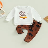 Binweede dojenčad za dječačko odjeće za odjeću Ispis dukseri s dugim rukavima i kravlje kaubojske šešir