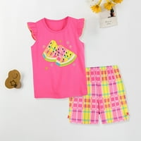 Little Girl Outfit Chic Predškolska dječja odjeća set kratki rukav Pleteni pamučni lubeni lubeni uzorak
