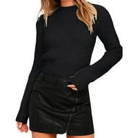 Fsqjgq džemperi za žene dugih rukava okrugli vrat Slim Fit Jumper lagani klasični čvrsti kabel pleteni pulover Top, xxl