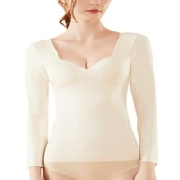 Zodanni Žene Basic Top V izrez Pulover Puno u boji Termalno donje rublje Topla košulja Zimska bijela XL