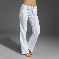 Posteljine hlače Žene i posteljine hlače Ležerne tanke čvrste boje visoki elastični struk sportski džep