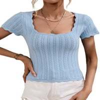 Colisha Women Plit vrhovi čvrste boje TEE kratki rukav majica Slim Fit Summer Square Crat pulover svijetlo