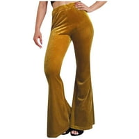 Fragarn ženske dame zlatne baršunaste pantalone ravne pantalone elastične strugove casual pantalone