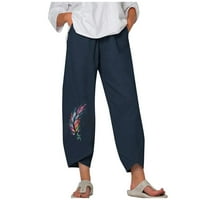 Capri pantalone za ženske posteljine mješavaju široke noge nacrtane ljetne obrezane hlače plaže elastične