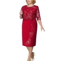 Haljina za žene, ženska modna čipka elegantna majka mladenke haljina dužine koljena plus veličina haljina crvena 5xl
