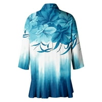 Gotyoou Ženski dnevni limenkasti rukavac, V izrez Fashion tiskani košulja, mekani draperi ruffle Cardigan Light Blue XXXL