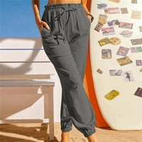 Ženske ležerne pamučne pantalone Solid rucf DrwatRing elastične struke Sportske hlače sa džepovima udobne jogger hlače