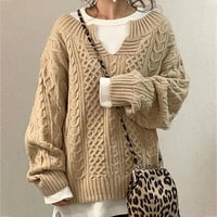 Dukseri za žensku posadu izrez modne čvrste boje Twist pletenje dugih rukava dukserica Jesen Slim fit mekani pulover tunika