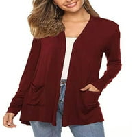 Žene s dugim rukavima otvoreni prednji kardigan džemperi casual labavi fit pletene džemper kaputi s džepovima