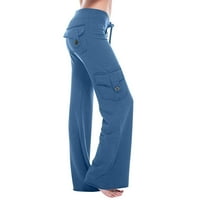 USMIXI ženske duge hlače Ležerne prilike punog kamenca Elastična struka rastezane pantalone plus veličine široke noge ravne teretne hlače sa džepom plavim xl