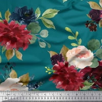 Soimoi Zelena pamučna kambrična tkaninska od listova i božur cvjetni ispis tkanine od dvorišta široko