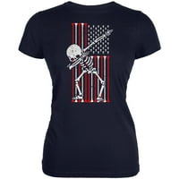 Četvrti jul Dabbing Skeleton Američka zastava Lubanja Juniors Soft T Majica Navy LG