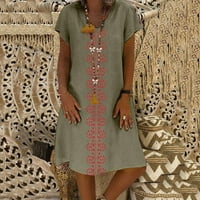 Dyegold sarderes za ženska ležerna plaža - ljetne haljine za žene V-izrez kratki rukav plus veličine boja blok cvjetni midi sandress ljetna haljina za odmor