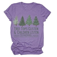 Clearry Merry Božićni duks za žene Božićna stabla Grafički kratki rukav lagani majica pulover Crewneck