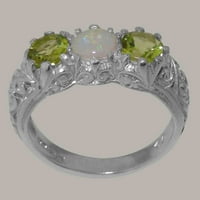 Britanci napravio 9k bijeli zlatni prsten s prirodnim prstenom Opal & Peridot Ženski rublje - Opcije veličine - Veličina 4