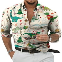 Sanviglor Mens Tops Dugme Down Tunic Majica s dugim rukavima Božićne majice Ležerne prilike Xmas Bluza Rad Style-F M