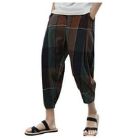 Teretne pantalone za muškarce muške povremene vintage labave pamučne posteljine pletene patchwork gležnjače