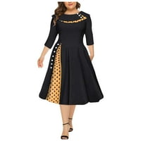 Homchy haljina za žene retro dugih rukava okrugli izrez Čvrsta boja tačke struka