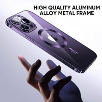 Tanka Clear magnetska futrola za iPhone Plus, kompatibilan sa magsafe bežičnim punjenjem, metalnim okvirom prozirni robusni udarci bez žutenjača sa zaštitnikom za sočiva kamere, ljubičasta