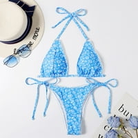 Daqian Womens kupaći kostim up žene male svježe cvjetne fluorescentne boje tiskanje Split bikini set kupaći kostimi Ženski kupaći kostim plavi 8