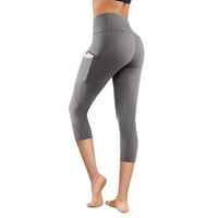 Taqqpue Žene vježbanje Yoga Hlače Brzi suhi čvrsti džep CAPRIS yoga hlače crossover workout hlače bootcut