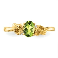 Čvrsta 14k žuto zlato 6x ovalni peridot zeleni kolovoz Gemstone Diamond Enference Veličina prstena
