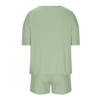 Ženski kratki rukav setovi s kratkim rukavima V vrat pulover i kratke hlače od punog boja Trupci Trackies Green S