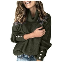 Dydtpe džemperi za žene, luk ovratnik čvrsti gumbi rukav pleteni džemper topli gornji moći na dugim