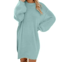 Iopqo džemper haljina za žene zimski džemper pleteni turtleneck topli džep mini džemper haljina dugih