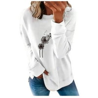 Zkozptok ženske dukseve casual crewneck pulover s dugim rukavima labav solid na vrhu, bijeli, xl
