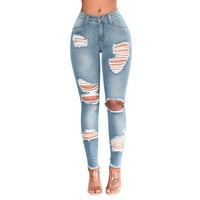 Camend Womens Jeans Ljeto Plus Veličina modnih traperica sa rupom za žene visoke struk rastezmerne tanke
