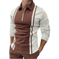 Muška boja Blok dugih rukava s majicama Stripe Casual Slim Golf polo majica na zatvaračevim zatvaračem