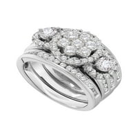 Čvrsti 14K bijeli zlatni okrugli dijamant 3-komadni mladenkin za venčani prsten za venčanje 2. CT. - Veličina 6