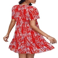 Ženska casual a-line mini haljina Flowy srušio labav kratki haljina cvjetna tiskana V rect haljina šifonska