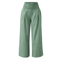 TIQKATYCK PLUS Hlače veličine za žene posteljine hlače za žene visoke struk široke noge labave fit palazzo hlače casual plaže trendi pasjeci sa džepovima casual pantalone za žene zelene boje