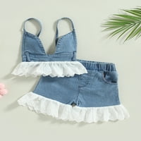 Qinghua Toddler Baby Girl Summer Heatfits Denim čipkasti kamisole za kamisule bez rukava i kratke hlače