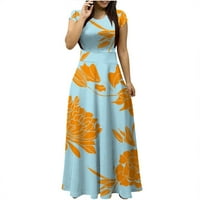 HFYIHGF boemska šifon za žensko ljeto kratkih rukava Crewneck Visoki struk dužina gležnjeg vitka obložena morska haljina za odmor na narančama