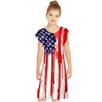 Realhomelove djevojke Ljetna haljina Četvrta jula Američka zastava zvijezde Stripes Patriotska haljina Dan neovisnosti Casual Kratki rukav Swinderss za veliku djecu 5- godina