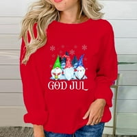Ženske božićne vrhove dugih rukava Santa tiskani pulover Labavi plus veličina majica Bluza Božićni ispis