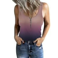 Vrhovi rebrastih rezervoara za žene V izrez Ziper Henley majica Basic Camis bez rukava bez rukava Bluza Ležerne prilike labavih ljetnih vrhova