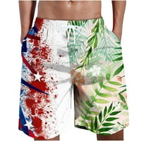 Muški kratke hlače za kratke hlače za prevelike moći za neovisnost Cvjetni patchwork print elastični struk kratke hlače Ležerne havajske plaže Green M