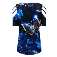 Qcmgmg ženska leptir hladna ramena klasična fit vrhova kratkih rukava casual polovica zip up majica