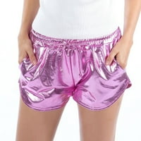Labakihah kožne pantalone za žene Ženska moda Srednja struka Yoga Sport hlače Shorts Sjajne metalne