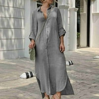 Ženske sarode za ljetne casual plus veličine haljine lepršavaju košulje blutter siva 2xl