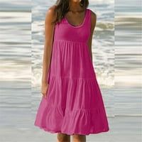Ljetne haljine za žene bez rukava srednje dužine okrugla izrez za sunčanje od sunčanih ružičasta S