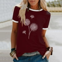 Majice za žene Ljeto Ležerne prilike o vratu DECT DANDELION Cvjetni ispis Kratki rukav Kontrastni boja