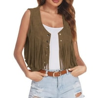 HWMODOU ženske casual jakne bez rukava bez rukava Sueden prednji vintage vest 70s hipi odjeću Boho jakne za žene