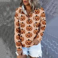 Bazyrey New Arlivi Hoodies za žene Trendi s dugim rukavima Hallowee Ispiši labave bluze Hoodie casual pulover narančasta s